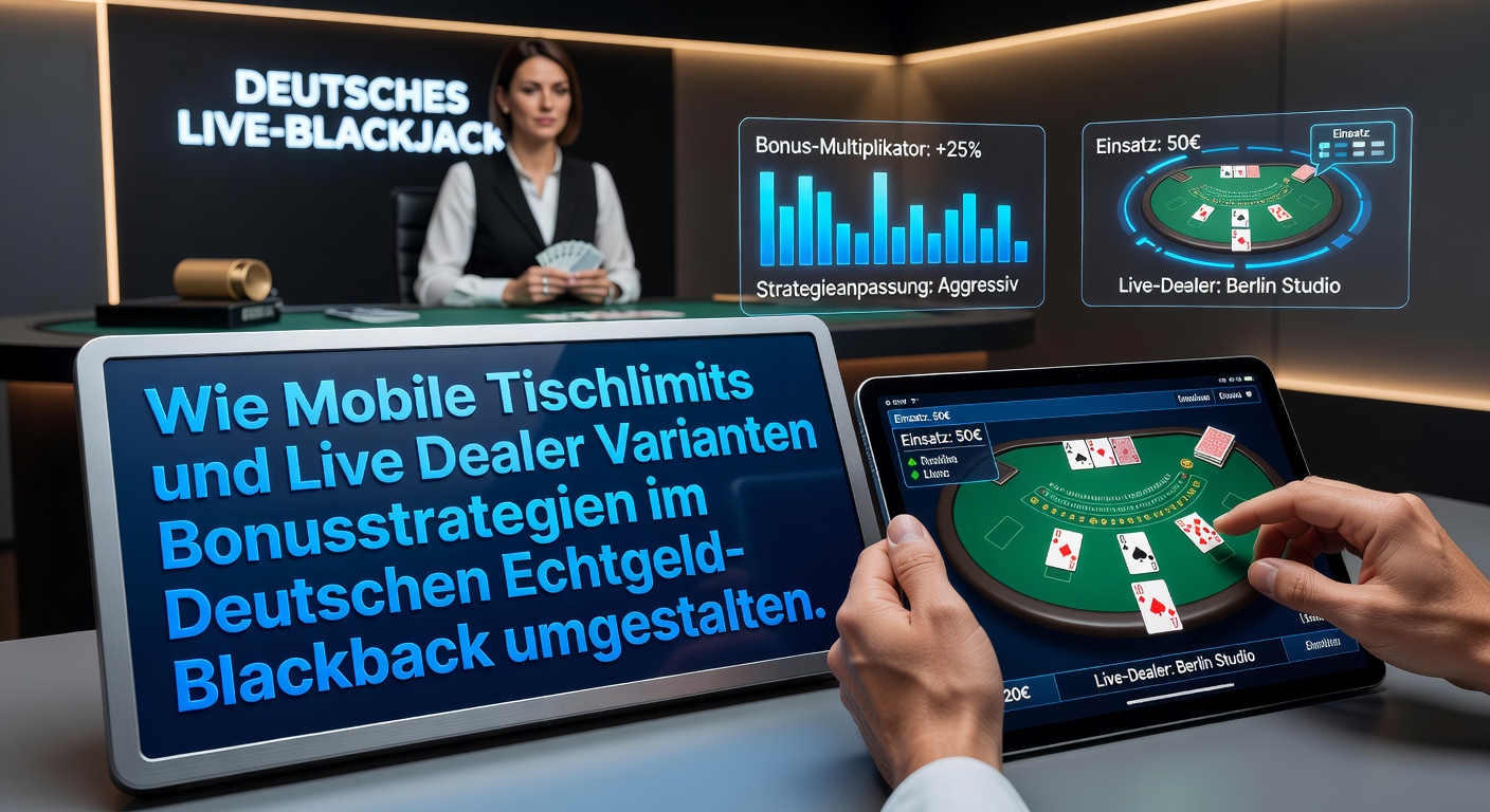 Mobile Blackjack-Schnittstelle mit Tischlimits und Bonusanzeige auf einem Smartphone
