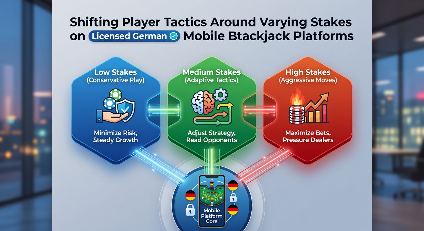 Mobile Blackjack-Schnittstelle mit variablen Einsatzoptionen auf einem lizenzierten deutschen Smartphone-Display
